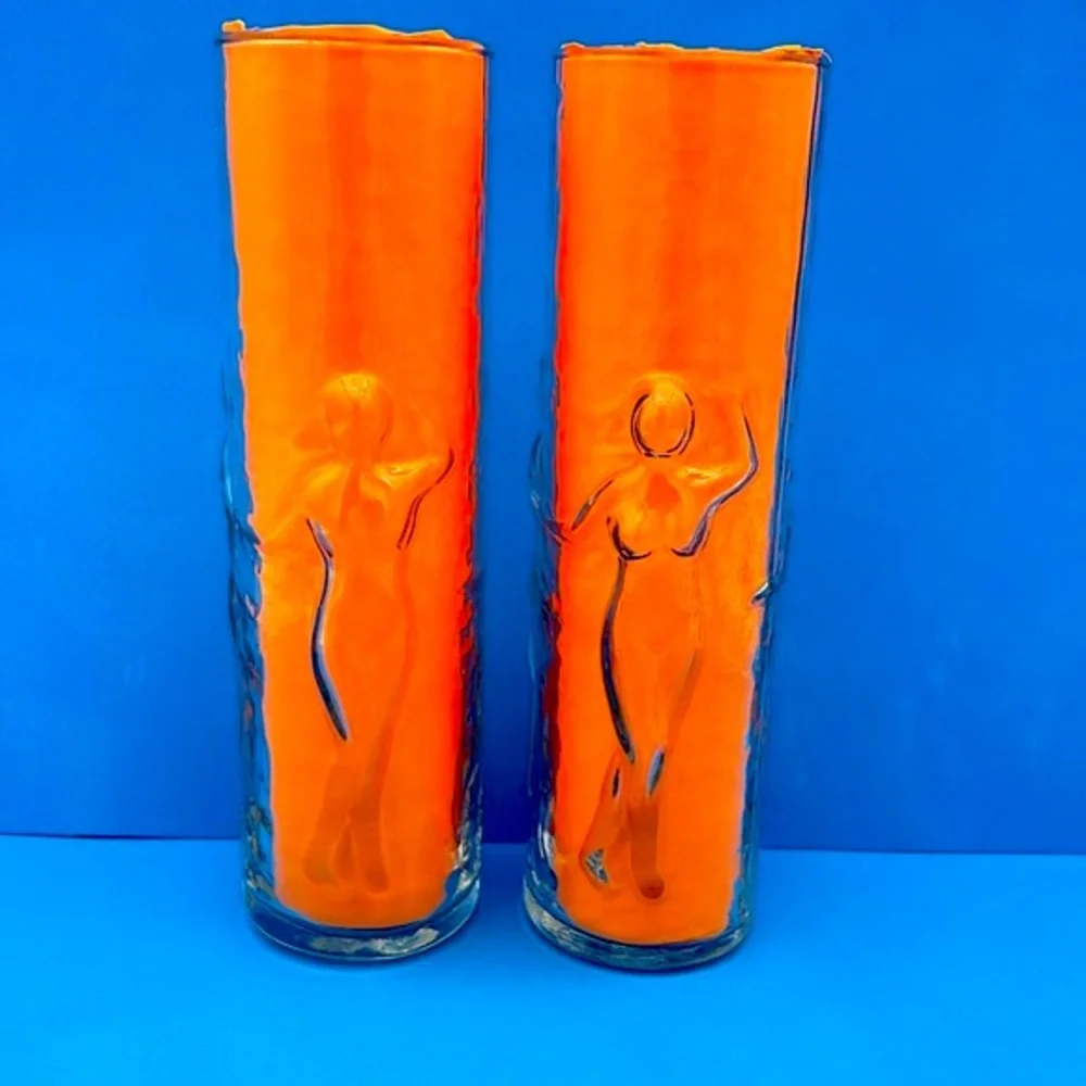 Vintage Libbey La Femme Figural Nude Women Dancing Glass - set of 2